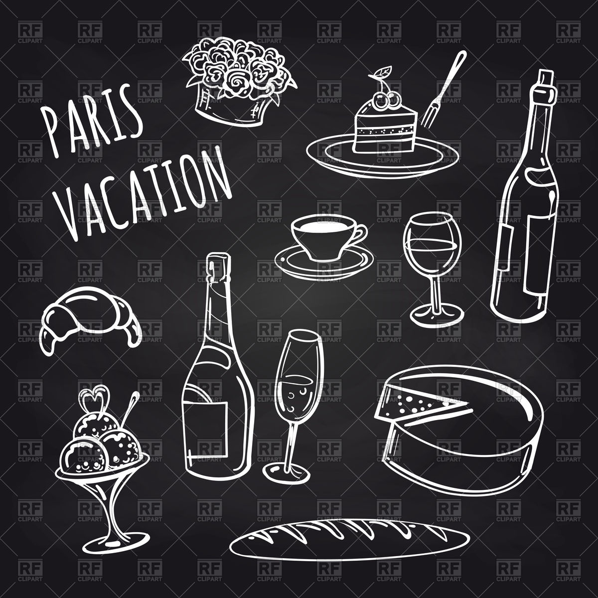1200x1200 Paris Vacation Food And Drinks Collection On Chalkboard Background