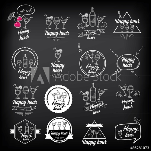 500x500 Happy Hour Party Invitation. Cocktail Chalkboard Banner.