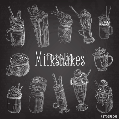 500x500 Milkshake And Ice Cream Hand Drawn Doodle. Dessert Drinks On