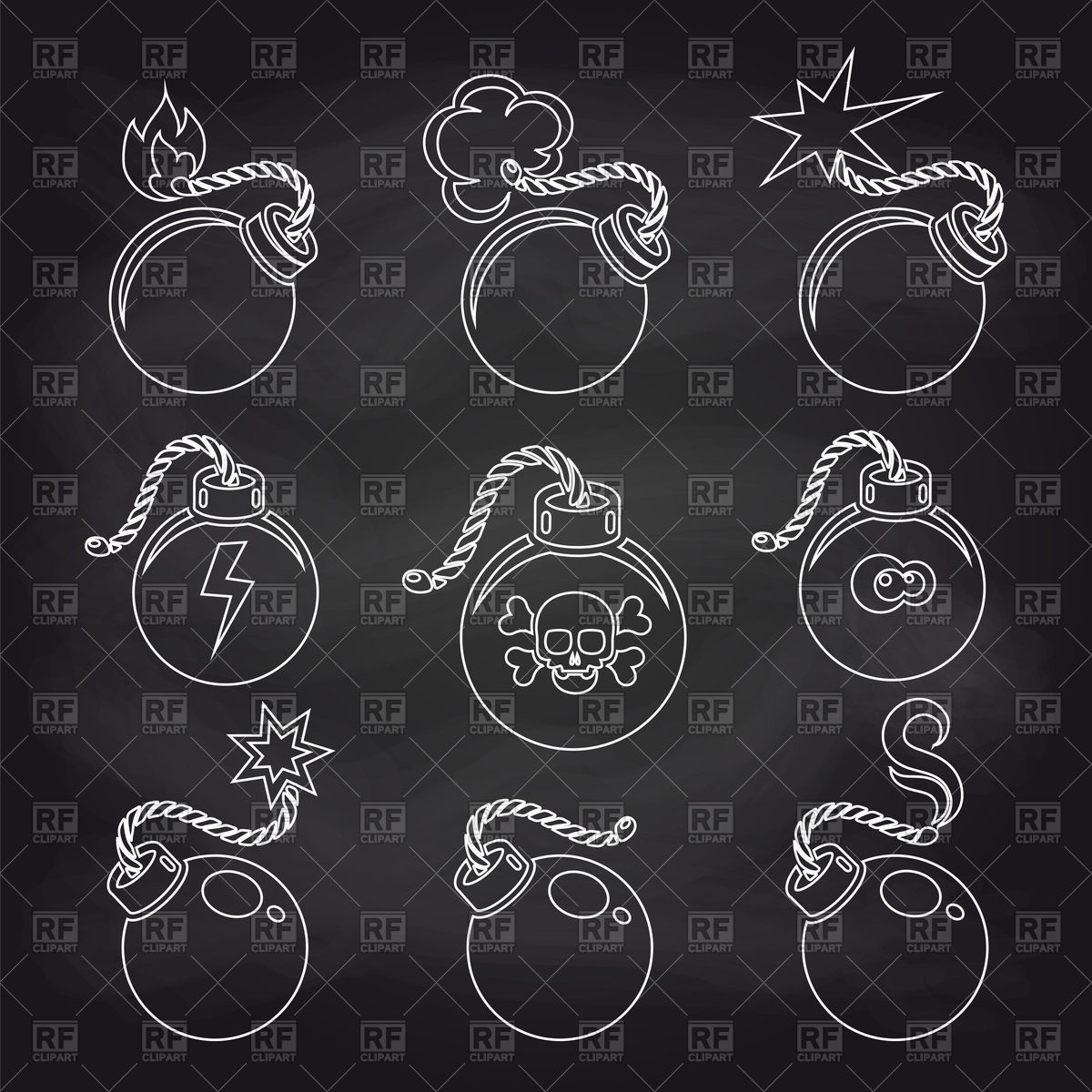 1200x1200 Set Of Bomb Outline Icons Chalkboard Vector Image Vector Artwork