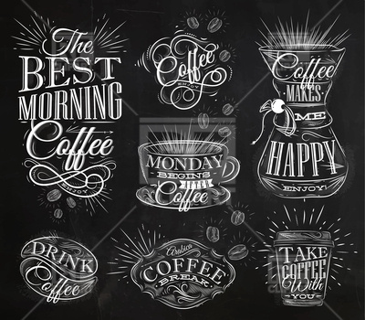 400x350 Set Of Coffee Signs Lettering Drawing On Chalkboard Vector Image