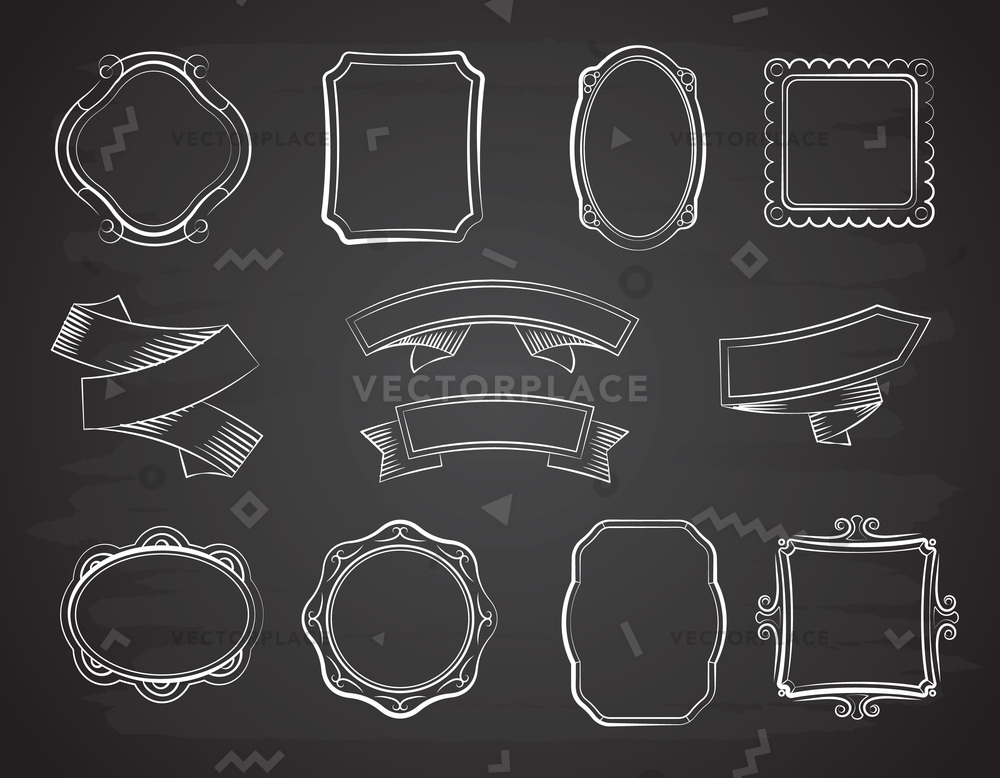 1000x778 Vintage Chalkboard Hand Drawn Ribbon Banners Vector Illustration
