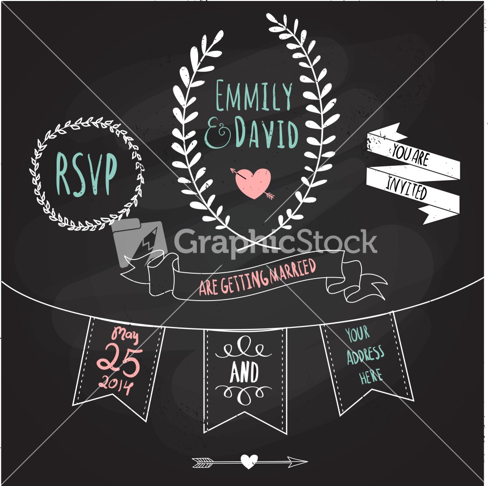 1000x996 Wedding Invitation Chalkboard Vector Image