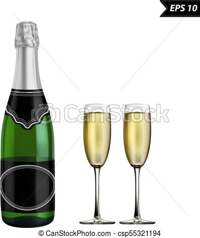 394x470 Champagne Bottle And Wine Glasses Vector Illustration Isolated On