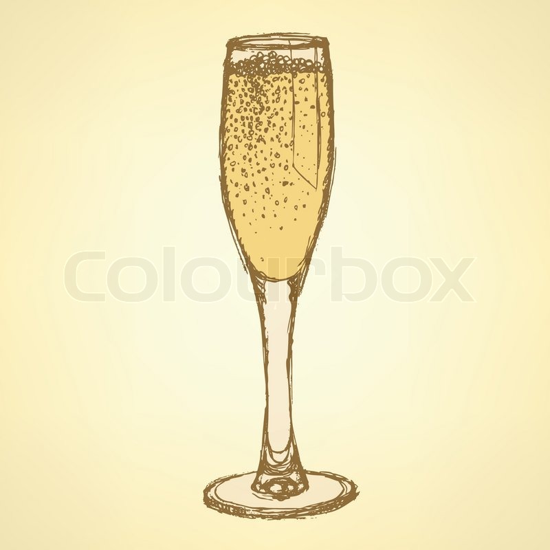 800x800 Sketch Champagne Glass In Vintage Style, Vector Stock Vector