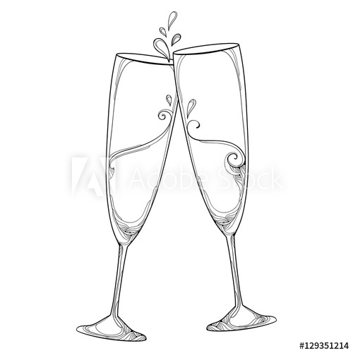 500x500 Vector Illustration With Two Contour Champagne Glasses Or Flute In
