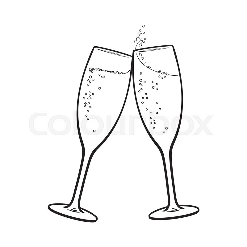 800x800 Pair Of Champagne Glasses, Set Of Sketch Style Vector Illustration