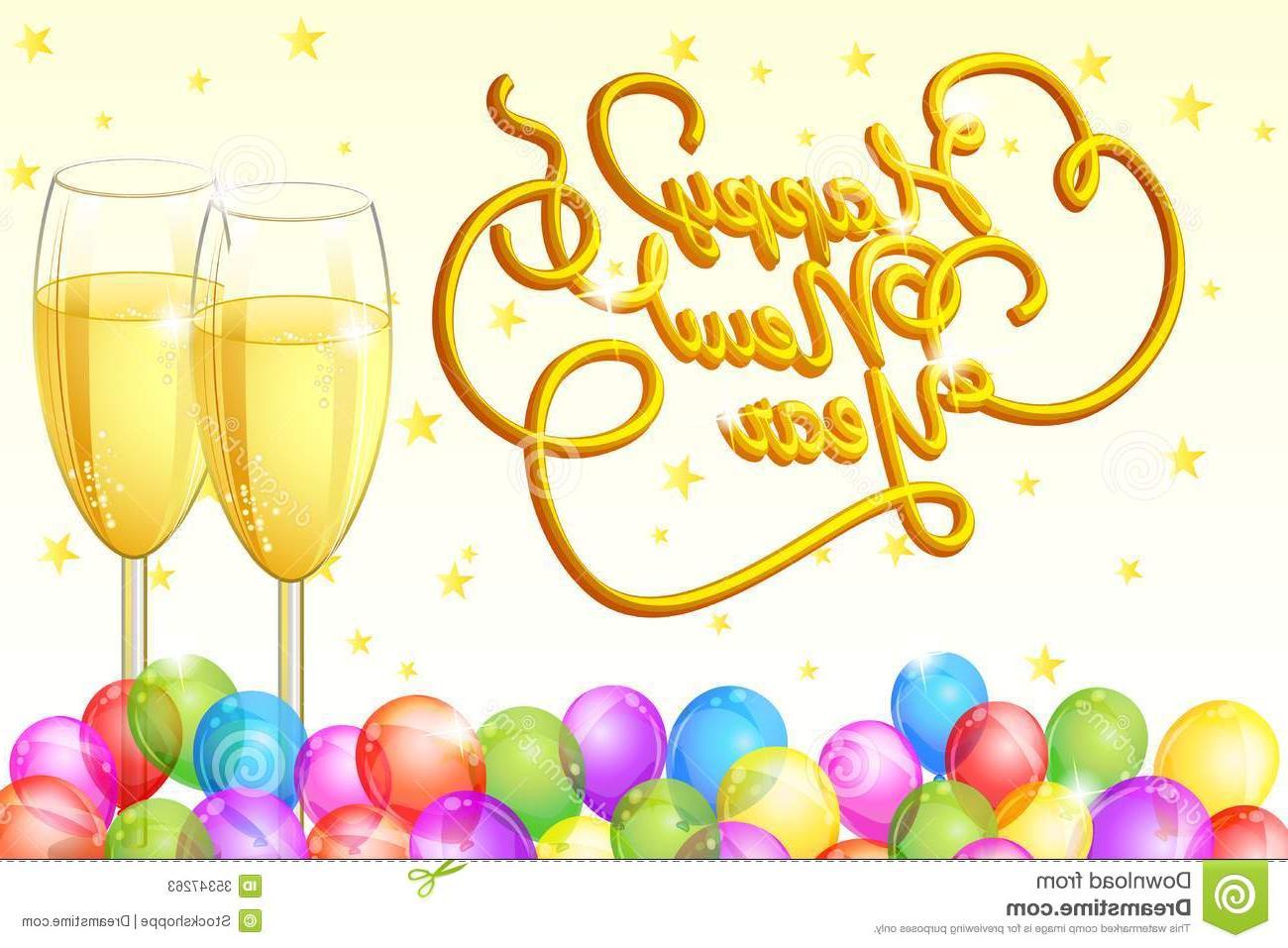 1300x957 Best Hd Happy New Year Vector Illustration Champagne Glass Balloon Cdr