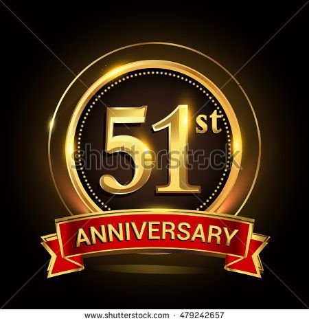 450x470 51st Golden Anniversary Logo With Ring And Red Ribbon. Vector