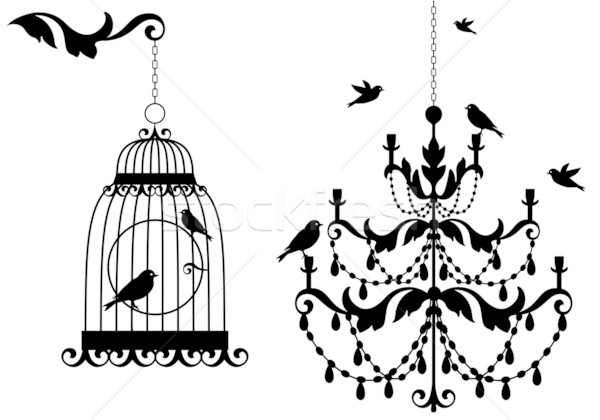 600x420 Birdcage And Chandelier, Vector Stock Vector Illustration Vinta
