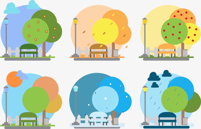 650x419 Vector Four Seasons Climate Change, Four Seasons, Bench, Trees Png