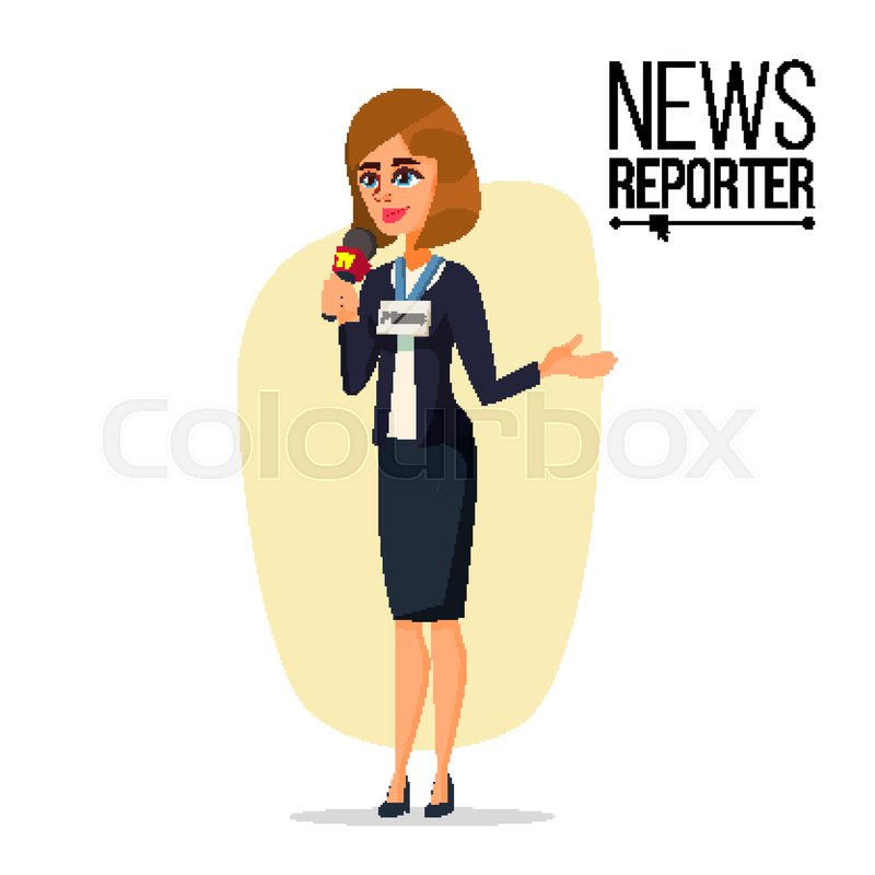 800x800 Female Journalist Vector. Microphone. Professional Reporter