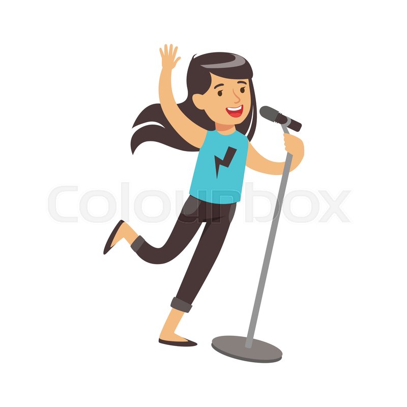 800x800 Young Brunette Girl Singing With Microphone In Her Hand. Colorful