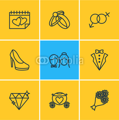 399x400 Vector Illustration Of 9 Marriage Icons. Editable Pack Of
