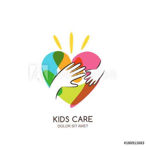 500x500 Kids Care, Family, Charity Vector Logo Emblem Design Template