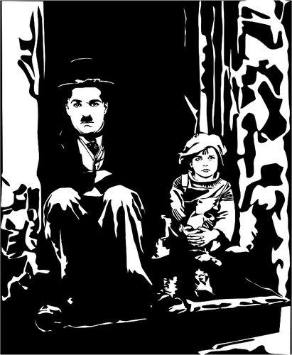 411x500 Charlie Chaplin And A Kid Vector Drawing Public Domain Vectors