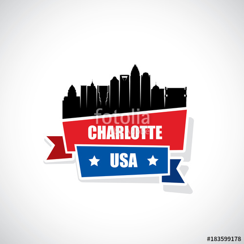 500x500 Charlotte Skyline Ribbon Banner, North Carolina Stock Image And