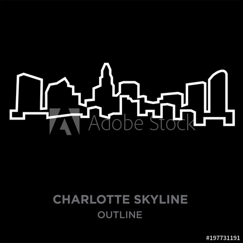 500x500 White Border Charlotte Skyline Outline On Black Background, Vector