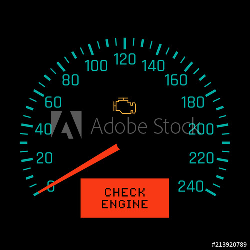 500x500 Check Engine Light On Speedometer Display. Vector Illustration