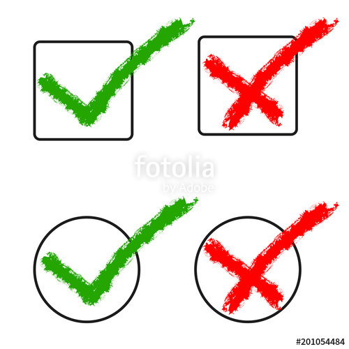 500x500 Hand Drawn Cross And Check Mark. Vector Illustration. Stock Image