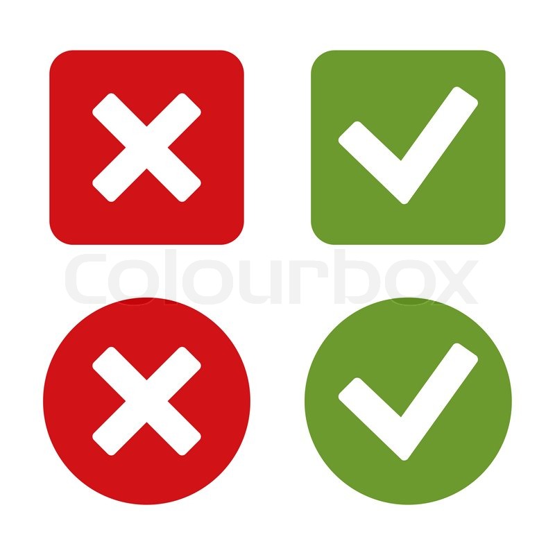 800x800 Check Mark Stickers And Buttons. Red And Green. Vector