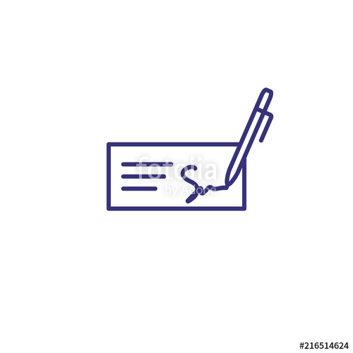 500x500 Money Check Line Icon. Checkbook, Pen, Signature. Finance Concept