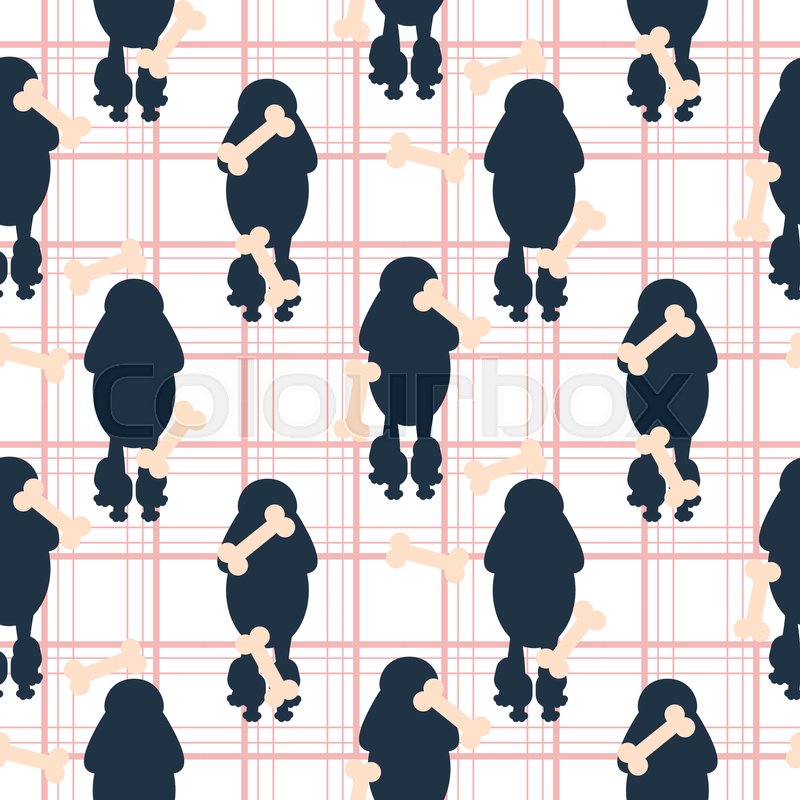 800x800 Poodle Dog Silhouette Seamless Vector Checkered Pattern. Blue And