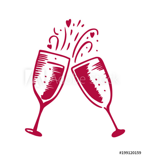 458x500 Cheers Vector Illustration Hand Drawn Wine Glasses.