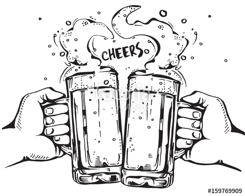 500x400 Vector Image Of Two Hands Holding Beer Mugs. Drinks With A Lot Of