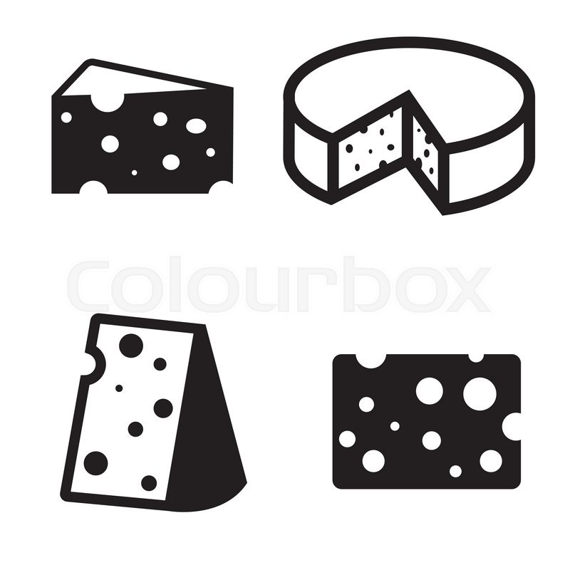 800x800 Vector Black Cheeses Icons Set. Piece Of Cheese. Stock Vector