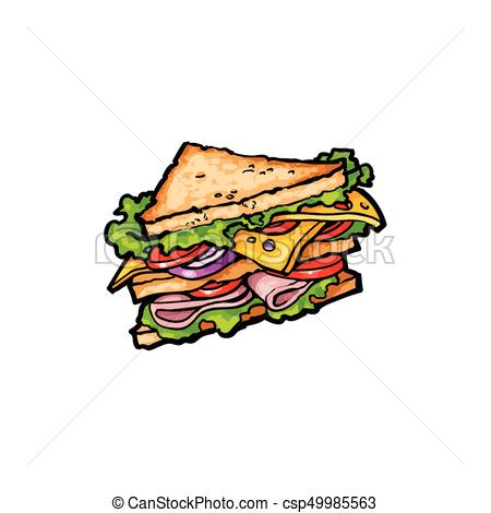 450x470 Vector Sketch Sandwich With Vegetables, Cheese. Vector Sketch
