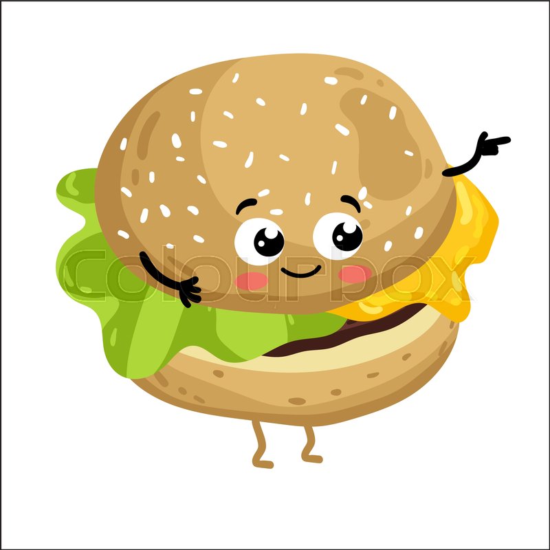 800x800 Cute Cheeseburger Cartoon Character Isolated On White Background