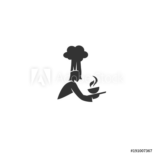 500x500 Black Chef With Hat And Hot Soup Bowl Logo Vector Illustration