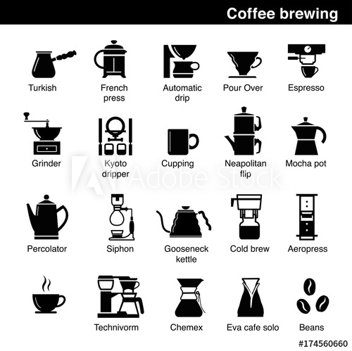 500x499 Set Of Coffee Brewing Methods. Vector Elements