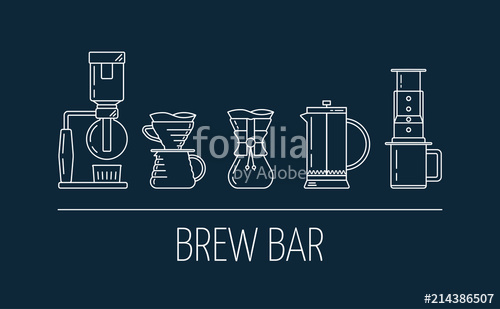 500x309 Set Of Line White Icons Of Coffee Brewing Methods. Flat Design