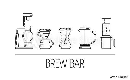 500x309 Brew Bar. Set Vector Black Line Icons Of Coffee Brewing Methods