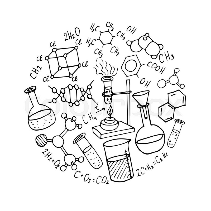 800x800 Chemistry Hand Drawn Doodles Background. Science Vector