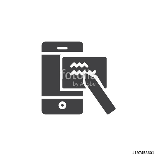 500x500 Mobile Phone With Pen Writing Cheque Vector Icon. Filled Flat Sign