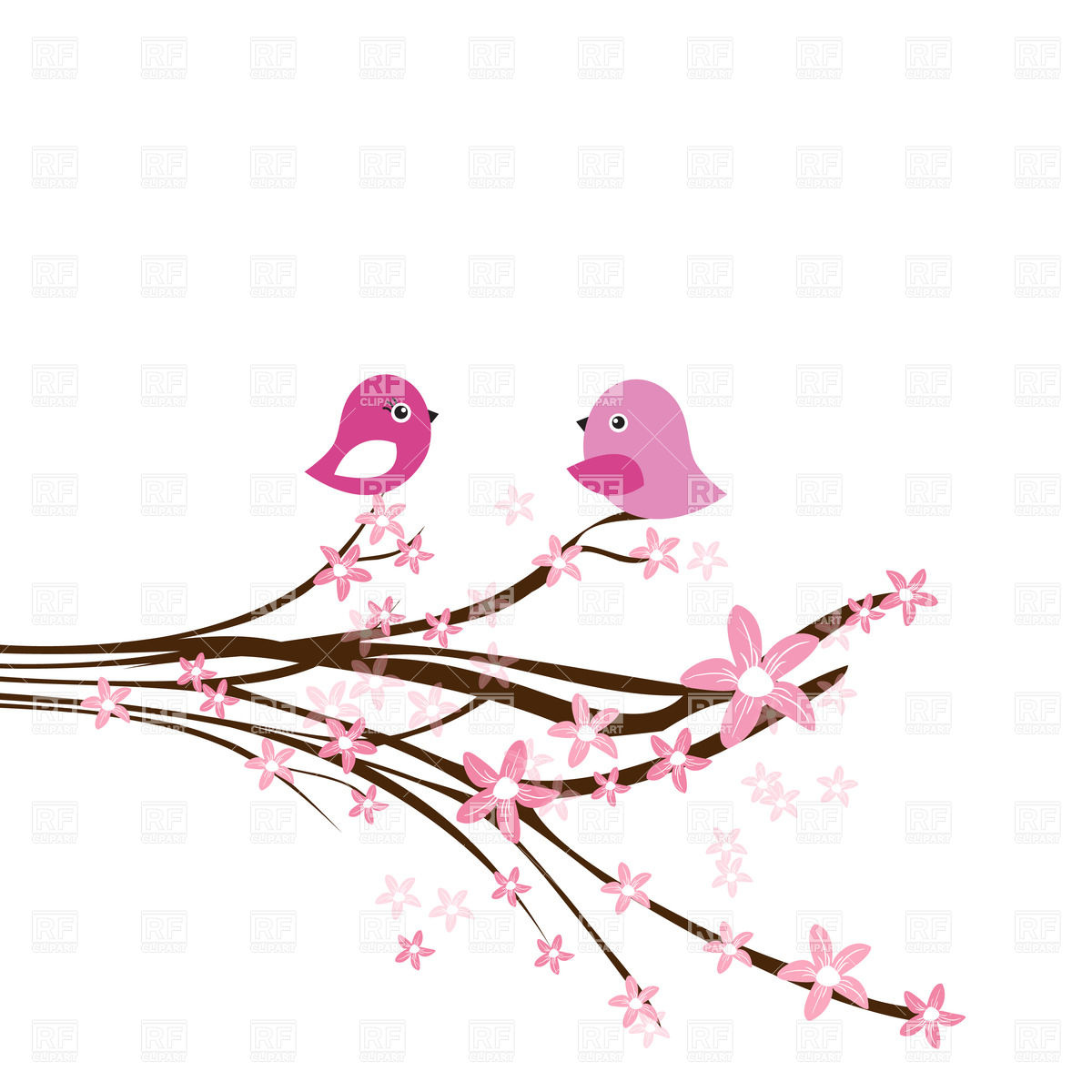 1200x1200 Cherry Blossom Branch With Two Cute Pink Birds Vector Image