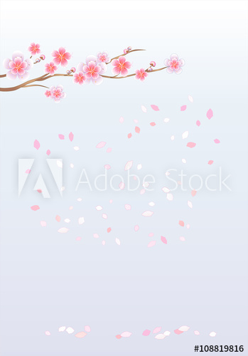 349x500 Branch Of Sakura With Flowers. Cherry Blossom Branch With Flying