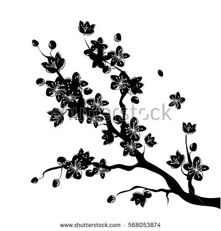 450x470 Collection Of Japanese Cherry Blossom Flower Drawing Black And