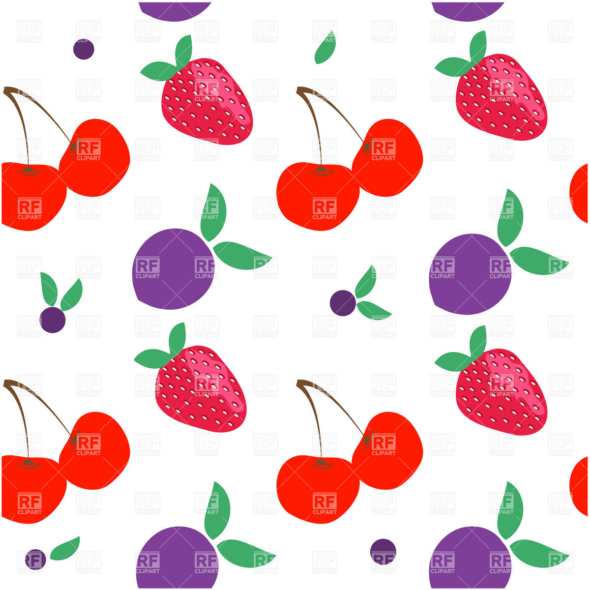 1200x1200 Seamless Fruits Background With Plum, Strawberry And Cherry Vector