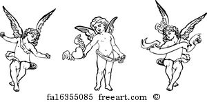 300x148 Free Art Print Of An Ornament With Two Cherubs Vintage Engraving
