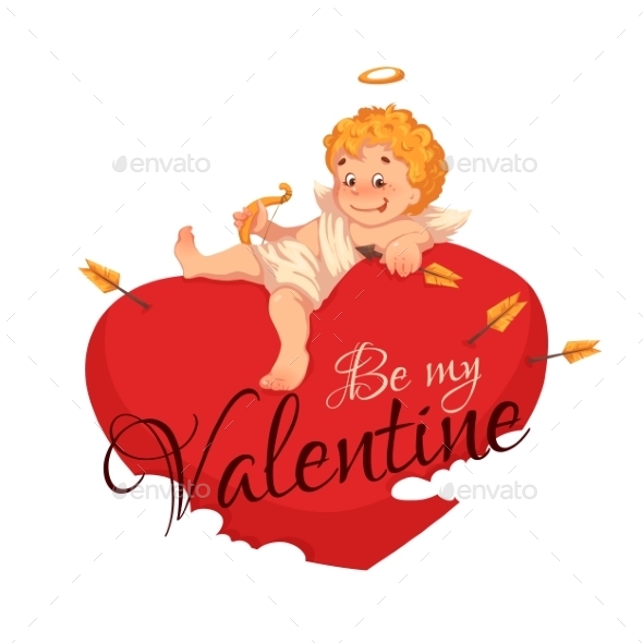 590x590 Happy Valentine Day. Heart With Cherub. Vector By Cattleyaart