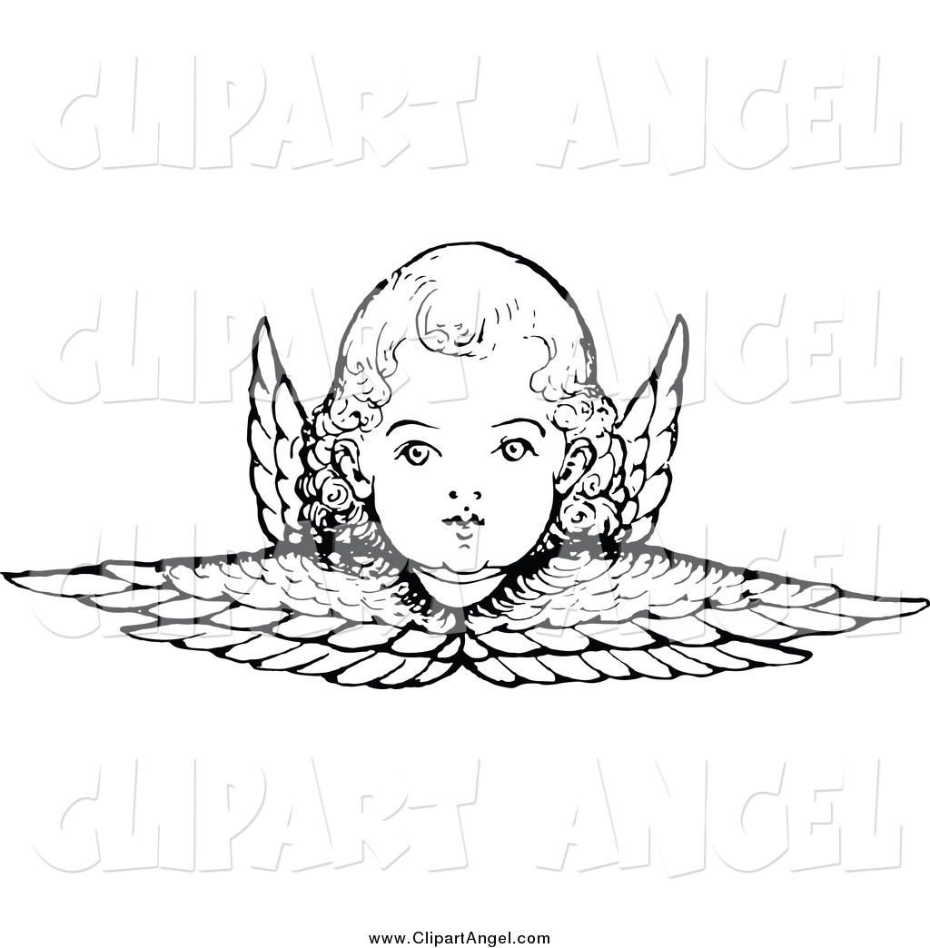 1024x1044 Illustration Vector Of A Black And White Cherub And Wings By