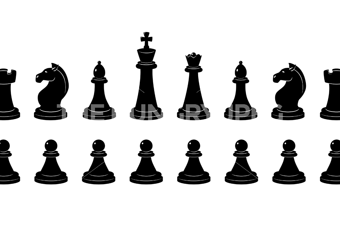 1160x772 Silhouette Of Chess. Vector Monochrome Illustrations Isolate By