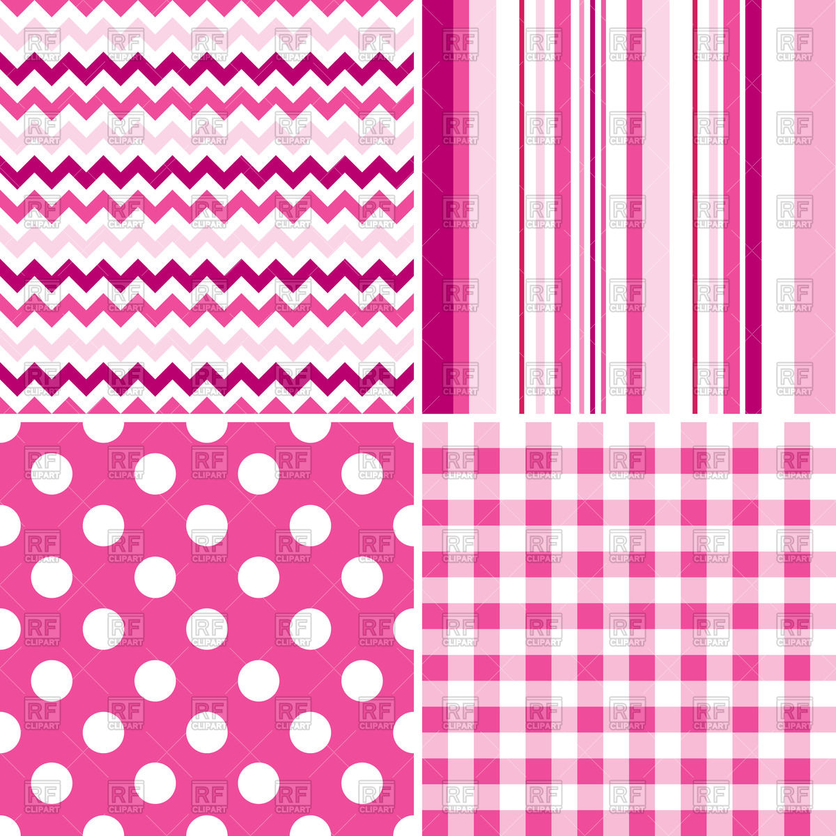 1200x1200 Set Of Seamless Pink And White Patterns (Dots, Lines, Squares