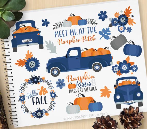 570x499 Pumpkin Truck Clipart, Thanksgiving, Farmhouse, Vintage, Fall