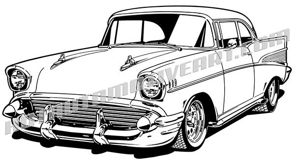 600x332 1957 Chevy Bel Air Vector Clipart, Classic Cars