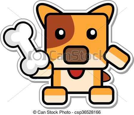450x387 Vector Illustration Of Cartoon Chibi Dog Holding Bone.